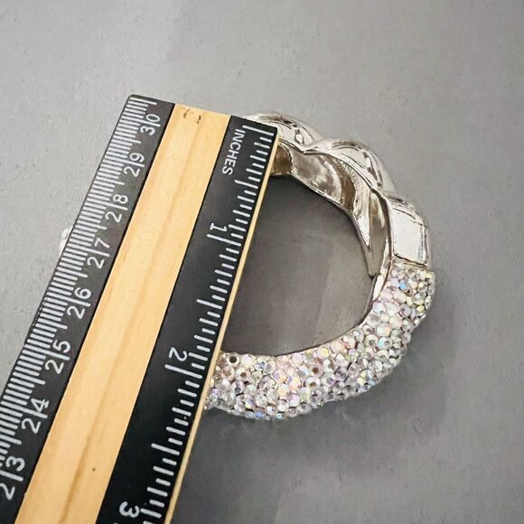 Vintage Aurora Borealis AB Rhinestone Pave Silver Clamper Bracelet Dazzling 4755 - Picture 12 of 14